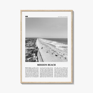 Mission Beach Druck Schwarz und Weiß San Diego No 1, Mission Beach Wandkunst, Mission Beach Poster, Mission Beach Foto, Kalifornien, USA