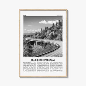 Impresión en blanco y negro de Blue Ridge Parkway, arte mural de Blue Ridge Parkway, póster de Blue Ridge Parkway, foto de Blue Ridge Parkway, Estados Unidos