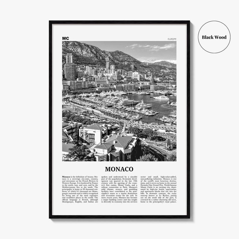 Monaco Poster Print Black and White, Port Hercules Photo, Europe Wall Art image 7