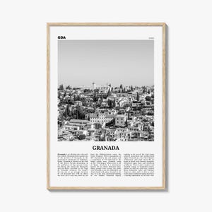 Poster di Granada in bianco e nero, foto dell'Alhambra, arte murale di viaggio in Spagna, decorazioni per l'Andalusia