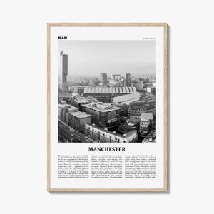 Impresión en blanco y negro de Manchester, Inglaterra n.º 2, arte mural de Manchester, póster de Manchester, foto de Manchester, Reino Unido