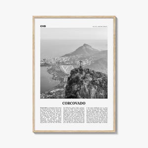 Corcovado Print Black and White, Corcovado Wall Art, Corcovado Poster, Corcovado Photo, Corcovado Map, Rio de Janeiro, Brazil