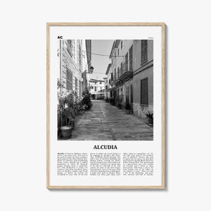 Alcudia Print Schwarzweiß, Alcudia Wandkunst, Alcudia Poster, Alcudia Foto, Alcudia Wanddekor, Alcudia Karte, Spanien
