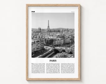 Paris Poster Print, Black and White Eiffel Tower Wall Art, France