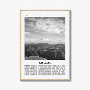 Kaukasus Berge Print Schwarzweiß, Kaukasus Wandkunst, Kaukasus Poster, Kaukasus Foto, Kaukasus Wanddekor, Kaukasus Karte, Asien
