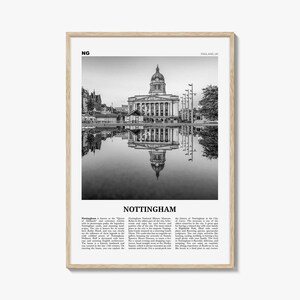 Nottingham Poster Schwarzweiß, Nottingham Wandkunst, Nottingham Poster, Nottingham Foto, Nottingham Décor, England, UK, Vereinigtes Königreich