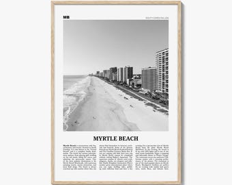 Myrtle Beach Poster Print Black and White, South Carolina Travel Wall Art, Coastal Decor