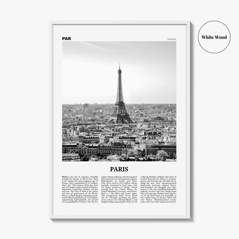 Paris Poster Print Black and White, Eiffel Tower Photo, France Travel Wall Art, Île-de-France image 8