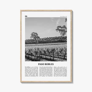 Paso Robles Poster Print Black and White, Vineyards Photo, California Travel Wall Art, Wine Country