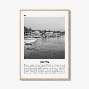 Roatán Poster Print Black and White, Honduras Travel Wall Art, Caribbean Island Coastal Decor