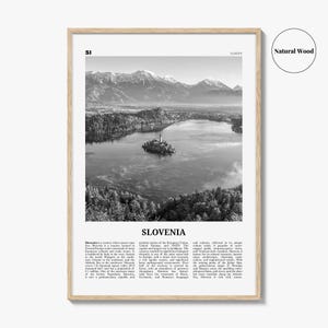 Póster de Eslovenia en blanco y negro, foto del lago Bled, arte mural de viaje por Europa Central imagen 6