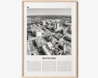 Rockford Print Black and White, Rockford Wall Art, Rockford Poster, Rockford Photo, Rockford Wall Décor, Rockford Map, Illinois, USA