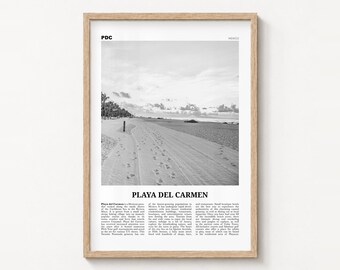 Pôster de Playa del Carmen, arte de parede em preto e branco com tema de praia, México