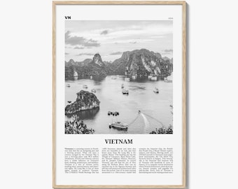 Vietnam Poster Print Black and White, Ha Long Bay Photo, Travel Wall Art