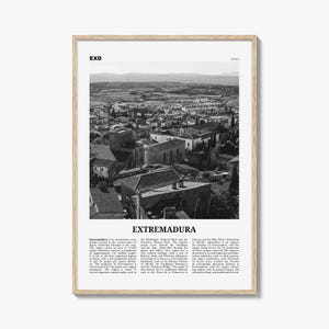 Impressão Extremadura Preto e Branco, Arte de Parede Extremadura, Pôster Extremadura, Foto Extremadura, Decoração de Parede Extremadura, Mapa Extremadura