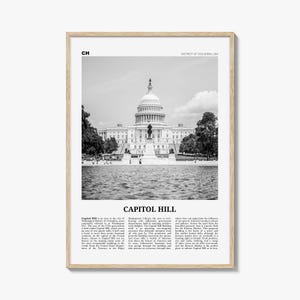 Impresión en blanco y negro del Capitolio, arte mural del Capitolio, póster del Capitolio, foto del Capitolio, mapa del Capitolio, Washington