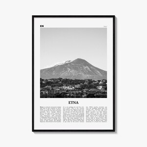 Etna Poster, Black and White Photo Print, Travel Newspaper Wall Art, Home Decor