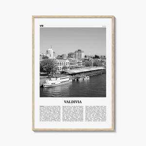 Valdivia print zwart-wit, Valdivia kunst aan de muur, Valdivia poster, Valdivia foto, Valdivia wanddecoratie, Valdivia kaart, Chili