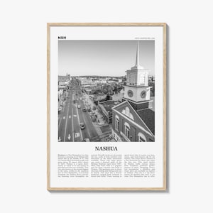 Nashua Print Black and White, Nashua Wall Art, Nashua Poster, Nashua Photo, Nashua Wall Décor, Nashua Map, New Hampshire, USA