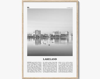 Lakeland Poster Print Black and White, Florida Travel Wall Art, City Skyline Photography