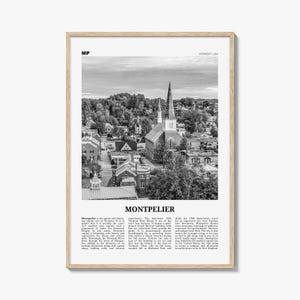 Montpelier Print Black and White, Montpelier Wall Art, Montpelier Poster, Montpelier Photo, Montpelier Décor, Montpelier Map, Vermont, USA