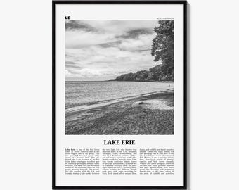Lake Erie Poster, Black and White Photo Print, Travel Newspaper Wall Art, Home Decor