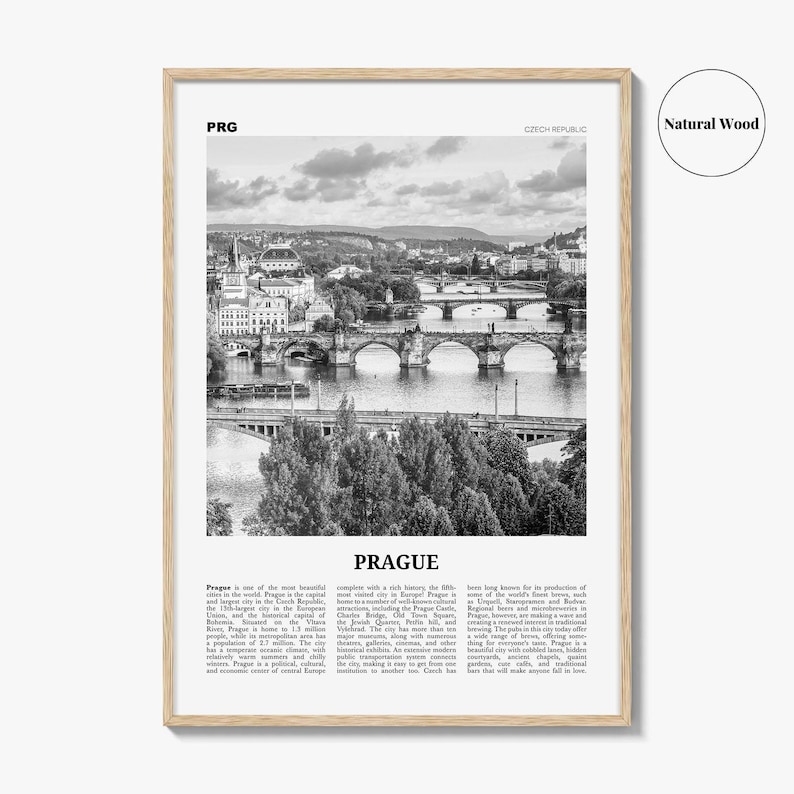 Prague Poster Print Black and White, Charles Bridge Photo, Czech Republic Wall Art image 6