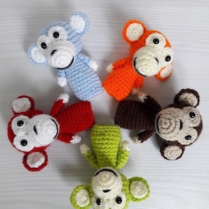Szydełkowe 5 małych małpek - marionetki na palce Wzór PDF Amigurumi