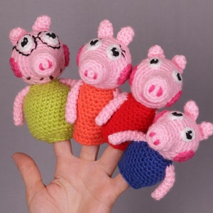 Crochet Peppa Pig Family - finger puppets PDF Pattern Amigurumi
