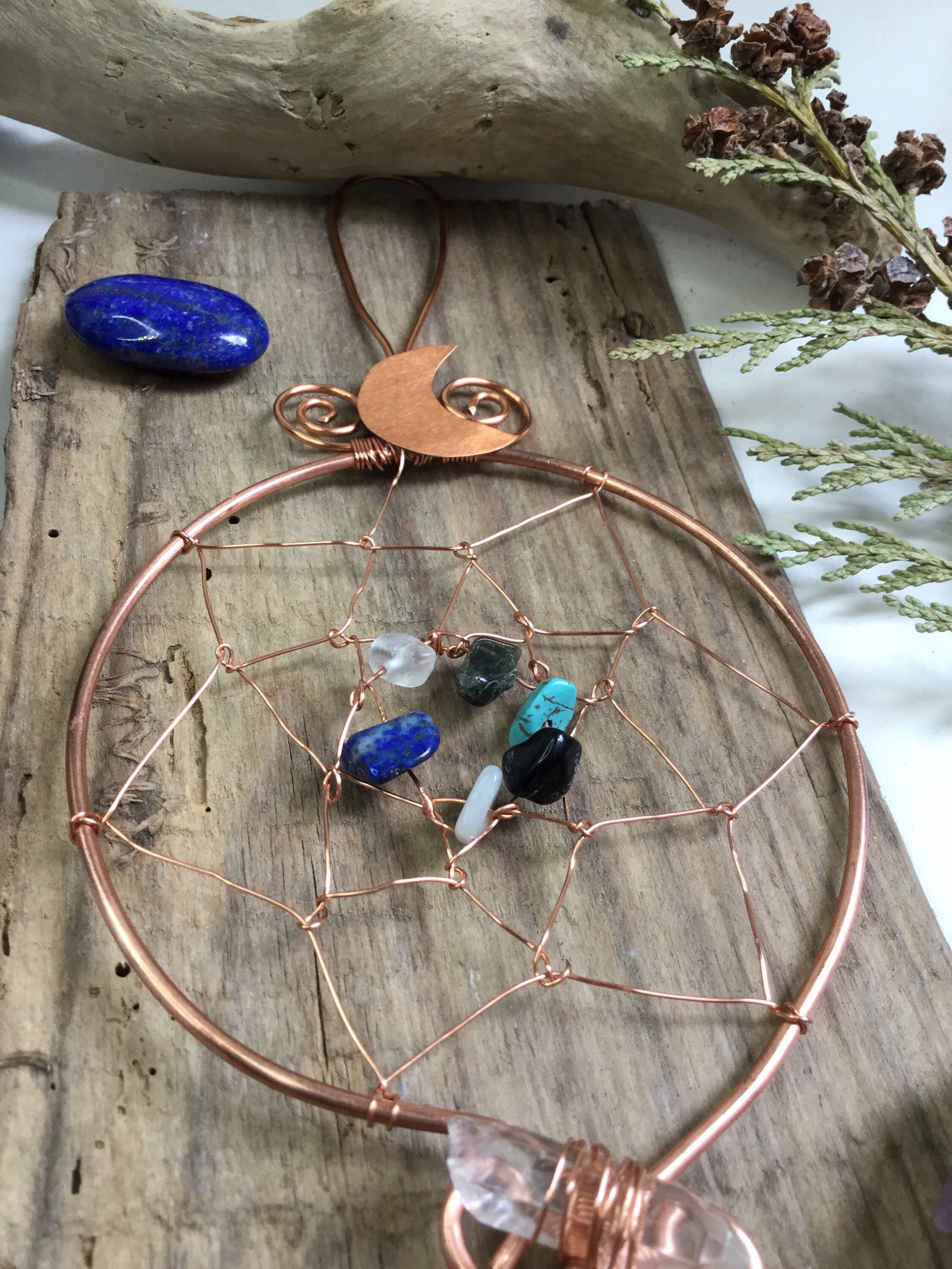 Dream Catcher / Copper Wire Dream Catcher with gemstones and Etsy