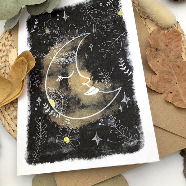 Moon Card Happy Anniversary Birthday Tarot Card Inspired Witchy Gift Moon Lover House Warming New Home Goth Girlfriend Bohemian Style Art