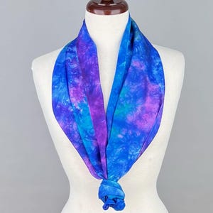 Hand-Painted Silk Scarf: Blue Purple Tie-Dye, Long Scarf