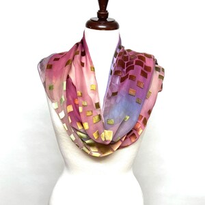 Soft Pink,  Silk Scarf, Hand Painted Devore Satin Scarf, Hand Dyed Long Scarf, Silk Scarf for Women, Gift for Her