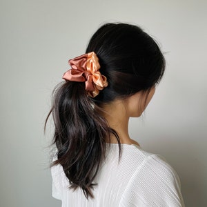Two-Tone Silky Satin Scrunchies: Soft Ponytail Holder