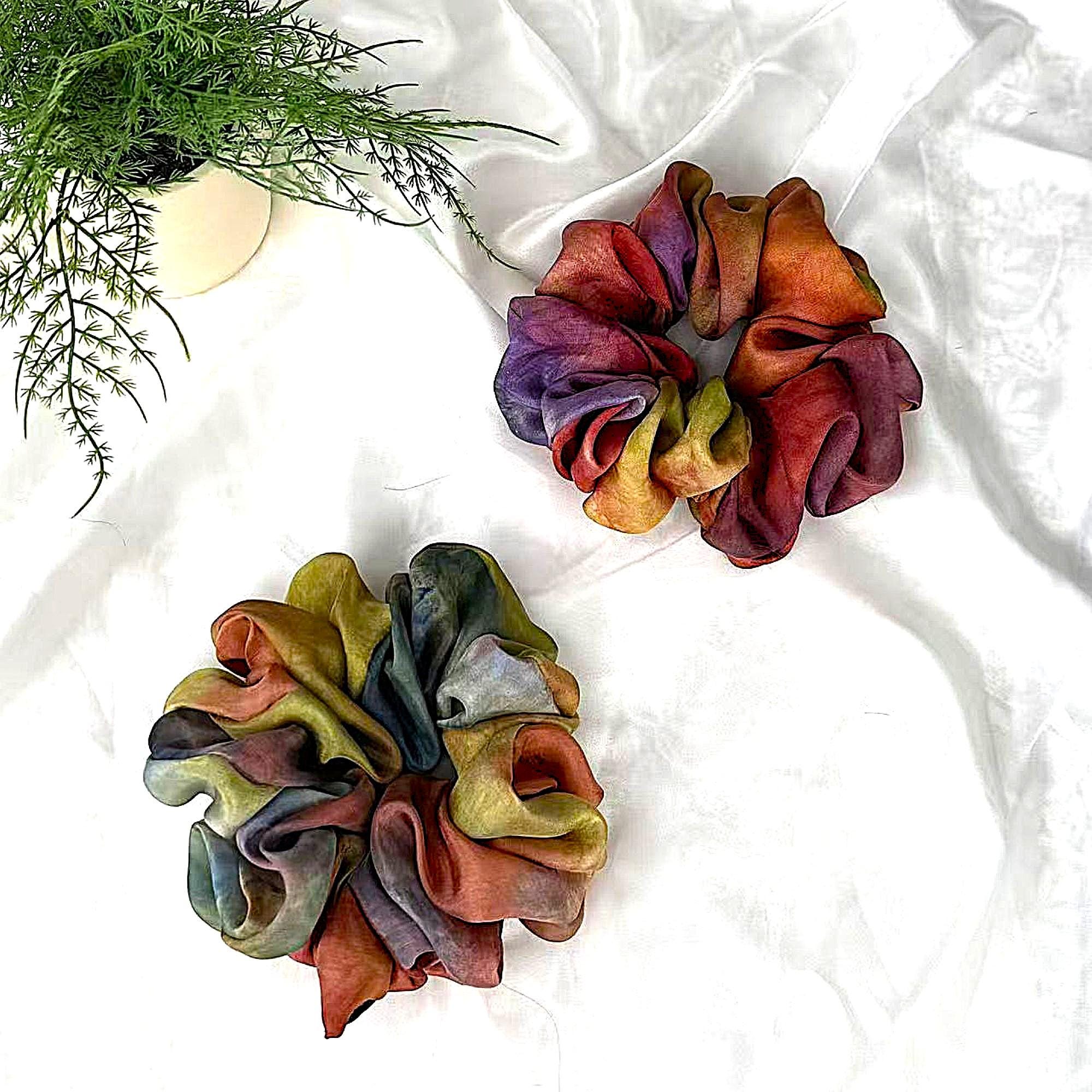 Hand Dyed Silk Scrunchie – Spring Floral Hair Tie - Etsy