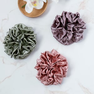 Silky Satin Scrunchies, Multilayer Hair Scrunchies, Large, Soft Scrunchies, Bridesmaid Scrunchies, Ponytail Holders,