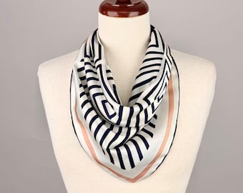 Striped Satin Scarf Necklace, Pre-Tied Neck Wrap, Magnetic Clasp Accessory
