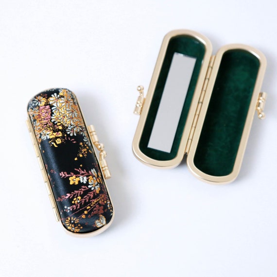 Deror Lipstick Case Holder with Mirror Mini Lipstick Cosmetic Storage Box  Lip Gloss Purse,Vintage Lipstick Case Floral Ladies Lipstick Jewelry