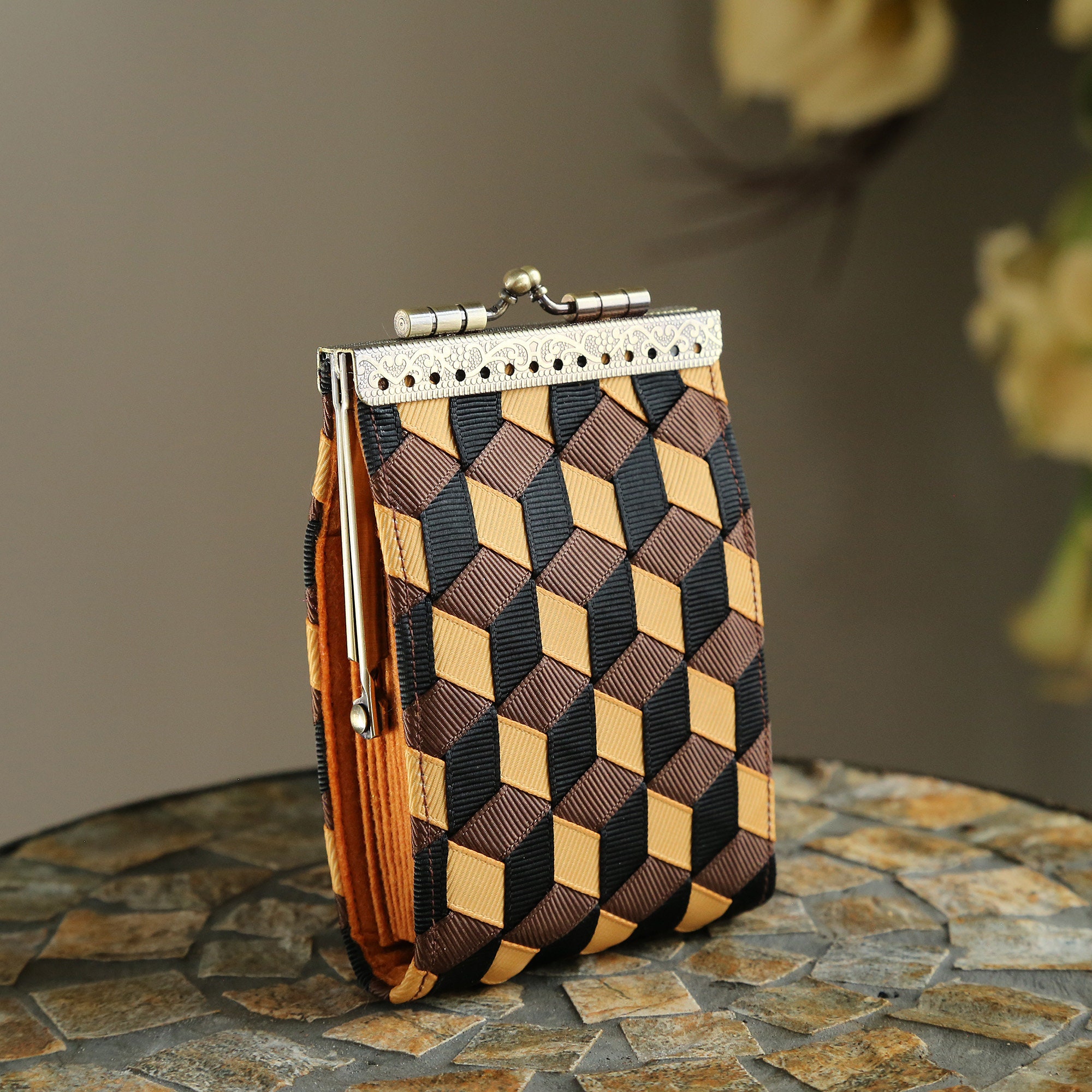 Geometric Woven Ribbon Card Holder Women's Credit Card Etsy