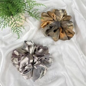 Autumn Smoke Hand Dyed Silk Scrunchie – Brown Rust Gray Silk Hair Tie