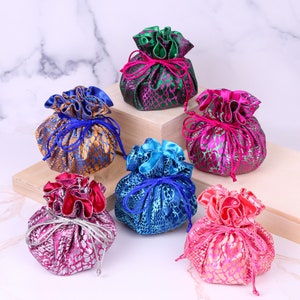 Schmuck Beutel mit Kordelzug, Brokat Schmuck Tasche, Schmuck Organizer, Brautjungfer Geschenke,