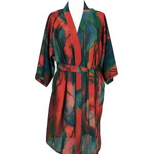 Red and Green Kimono Robe: Lightweight Lounge Wear