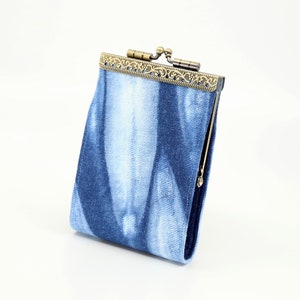 Monedero de tarjeta de crédito para mujer Indigo Dyed con protección RFID, estuche de tarjeta de visita, titular de la tarjeta