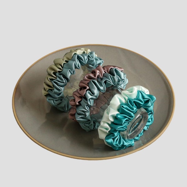 Silky Satin Scrunchies, Two-tone Narrow Hair Scrunchies, Soft Scrunchies, Bridesmaid Scrunchies, Ponytail Holders,