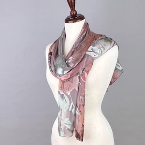 Hand-Painted Dark Mauve Silk Scarf: Devore Satin, Long Scarf (13&quot; x 64&quot;)