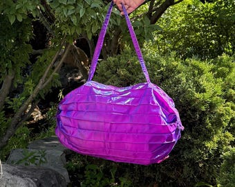 Embroidered Floral Foldable Tote Bag: Lightweight Poly Taffeta Travel Bag
