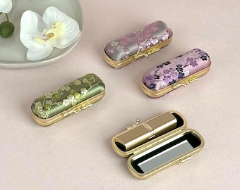 Cherry Blossom Lipstick Case with Mirror: Elegant Floral Organizer