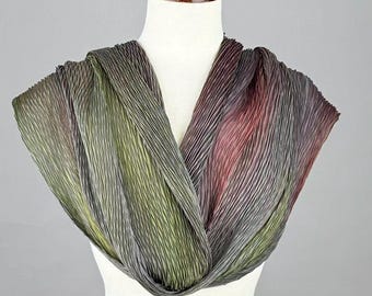 Hand-Dyed  Silk Shawl: Earthtone Gray Pleated Wrap, Handmade in USA