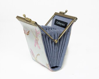 Handmade Brocade Card Holder: Accordion Wallet with Dragonfly Design