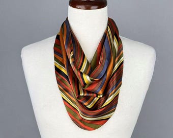 Handmade Silky Satin Necklace Scarf: Pre-Tied Magnetic Clasp, Fall Colors